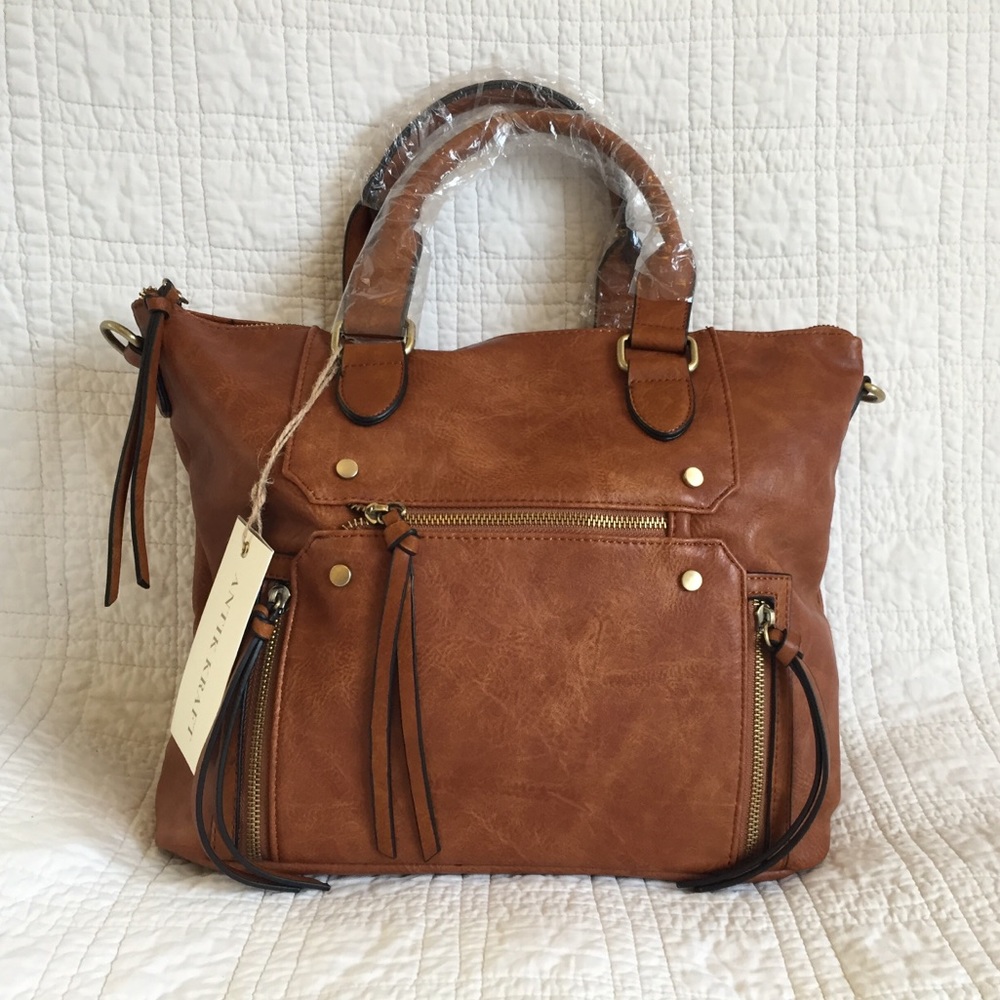Satchel - Cognac Vegan Leather - 6 Pockets